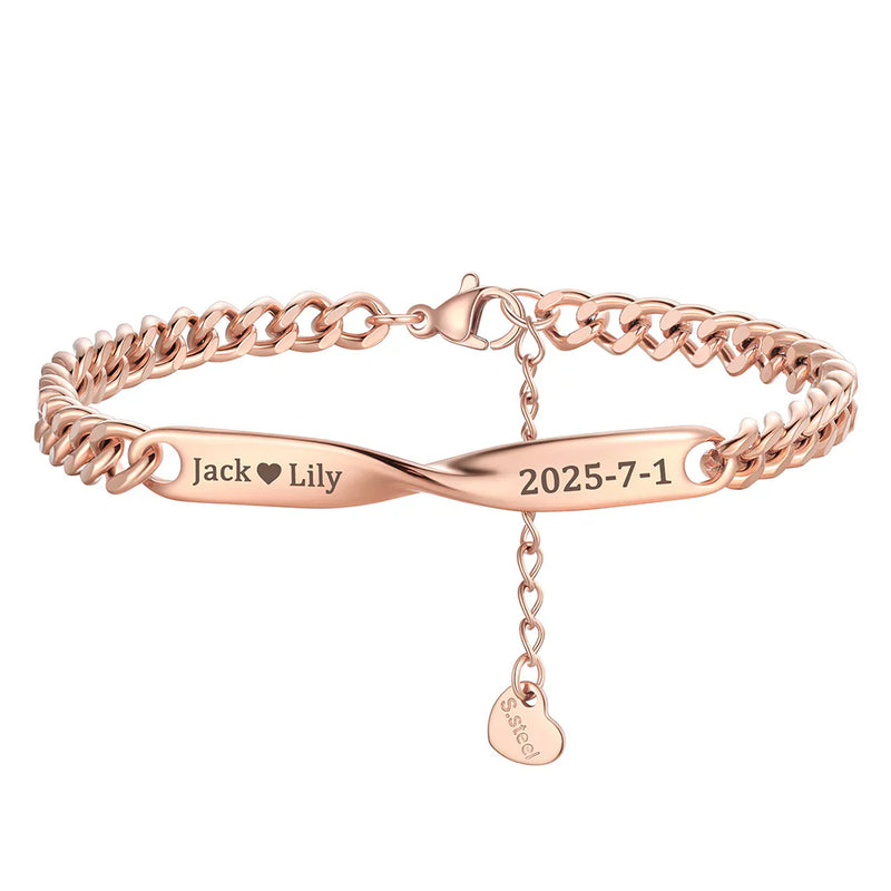 Custom Engraving Mobius Matching Link Bracelets for Couple