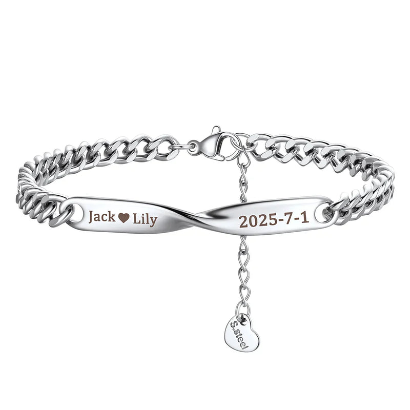 Custom Engraving Mobius Matching Link Bracelets for Couple
