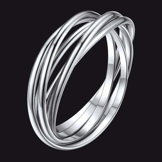 925 Sterling Silver Multi Interlocked Rolling Stackable Ring