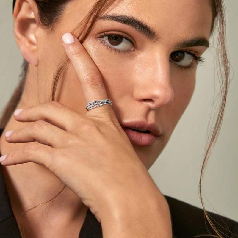 925 Sterling Silver Multi Interlocked Rolling Stackable Ring