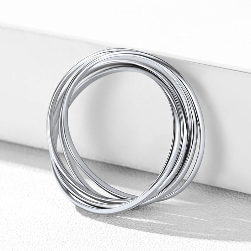 925 Sterling Silver Multi Interlocked Rolling Stackable Ring