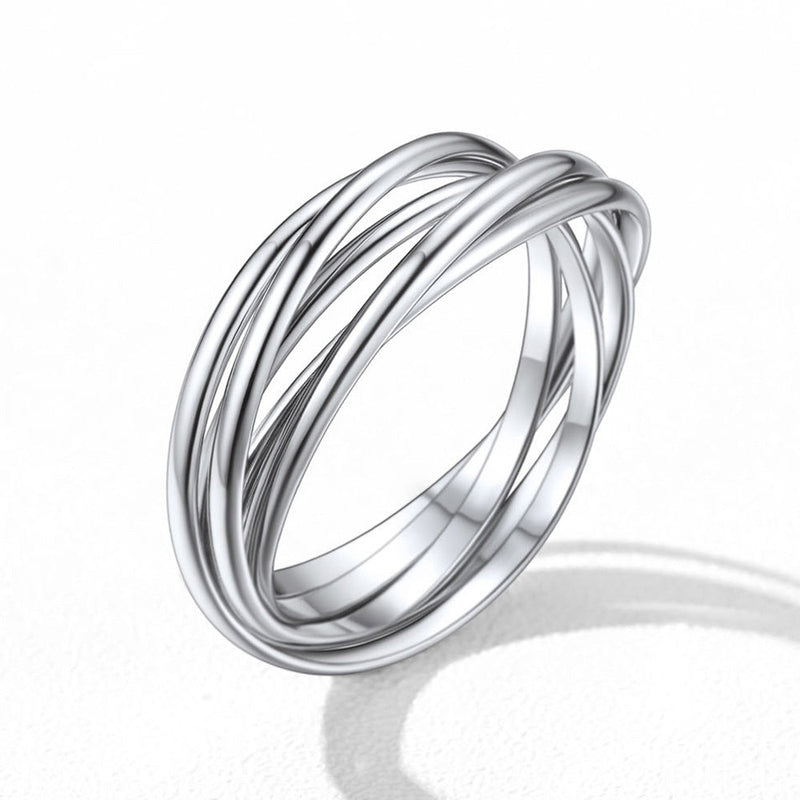 925 Sterling Silver Multi Interlocked Rolling Stackable Ring