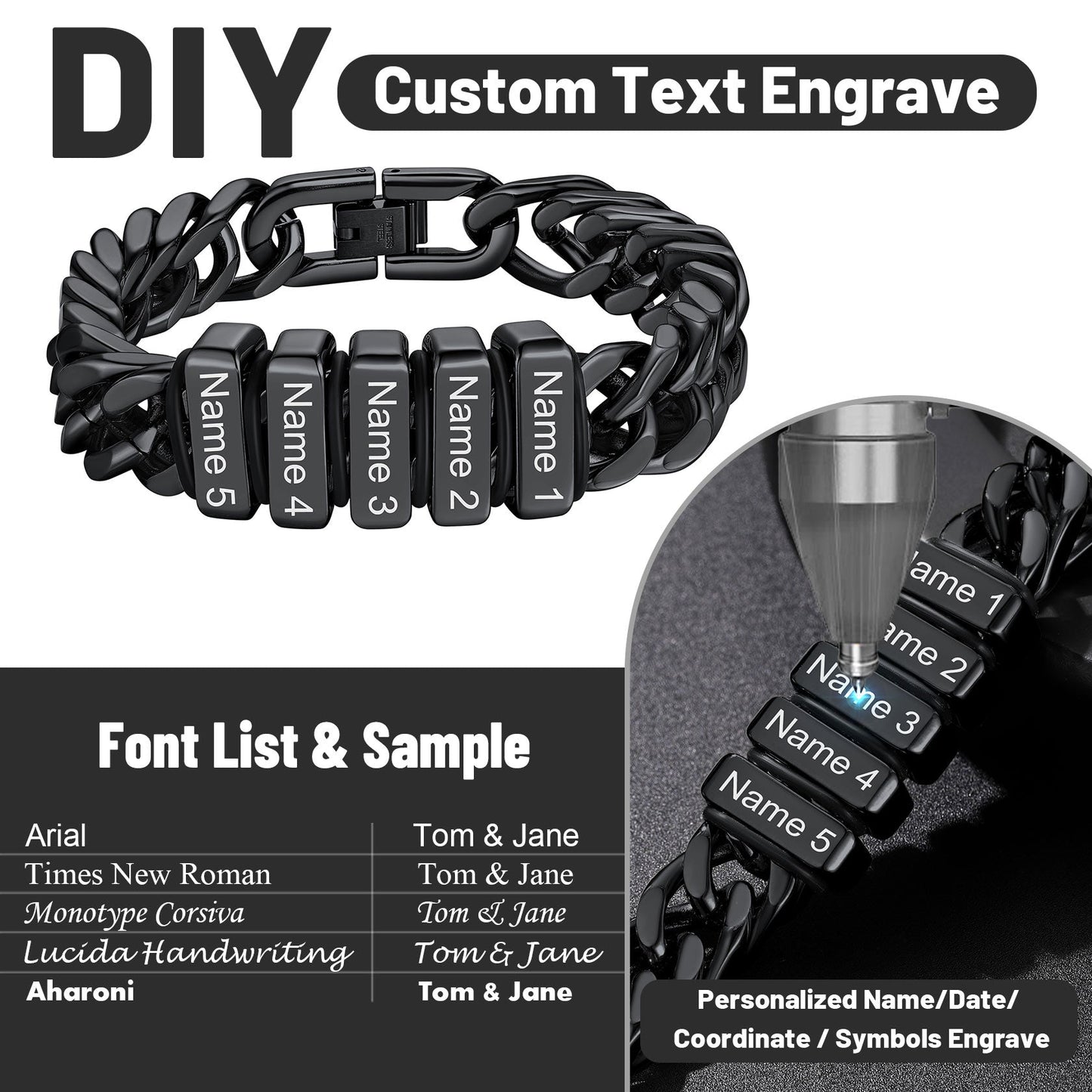 Personalized Cuban Link Bracelet Engraved Name Bracelet for