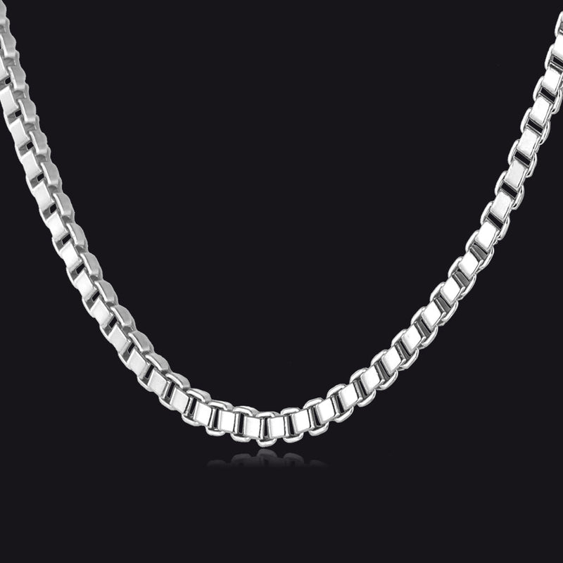 2mm Width Box Chain Link Necklace for