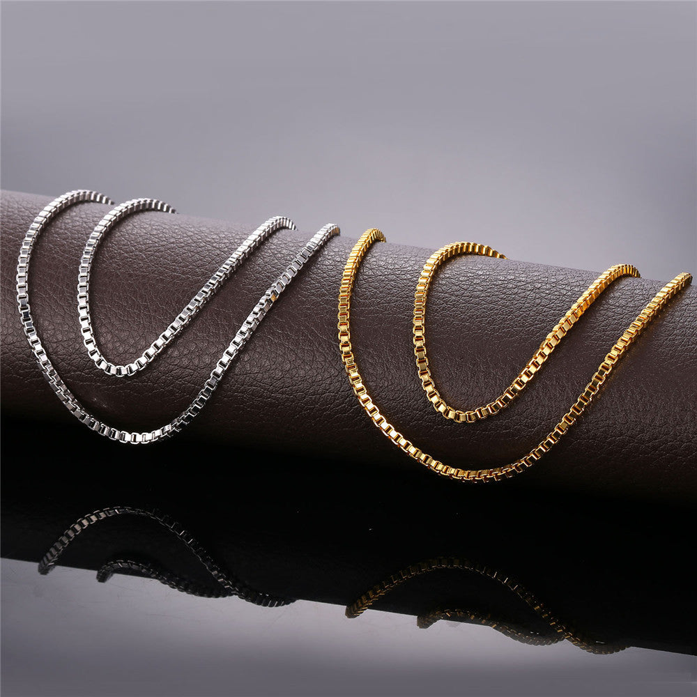 2mm Width Box Chain Link Necklace for