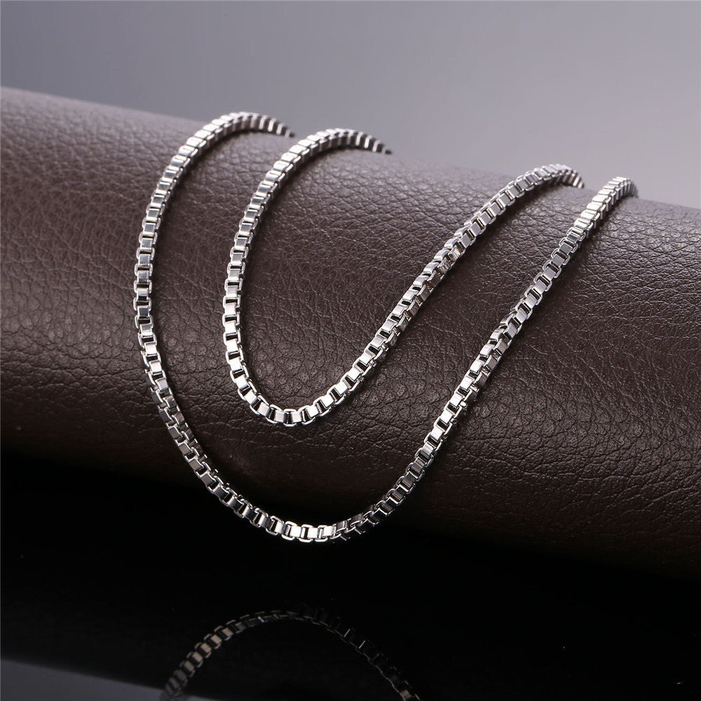 2mm Width Box Chain Link Necklace for