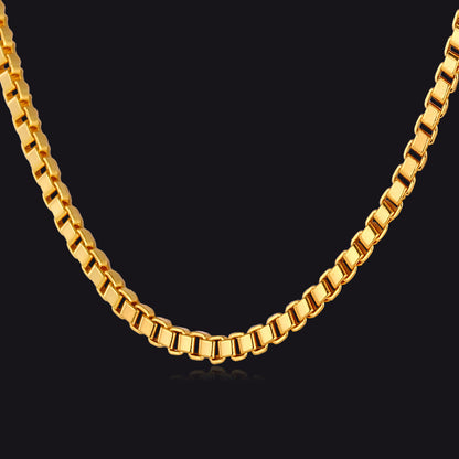 2mm Width Box Chain Link Necklace for