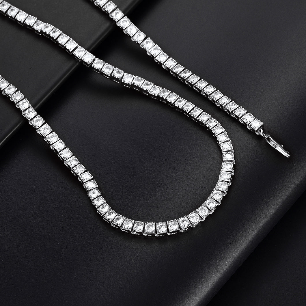 4mm Princess Cut Tennis Chain Necklace Cz Stones for