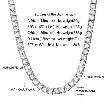 4mm Princess Cut Tennis Chain Necklace Cz Stones for