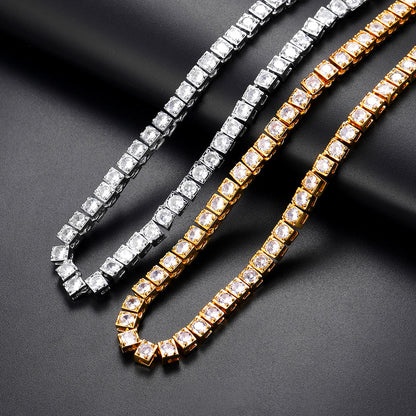 4mm Princess Cut Tennis Chain Necklace Cz Stones for