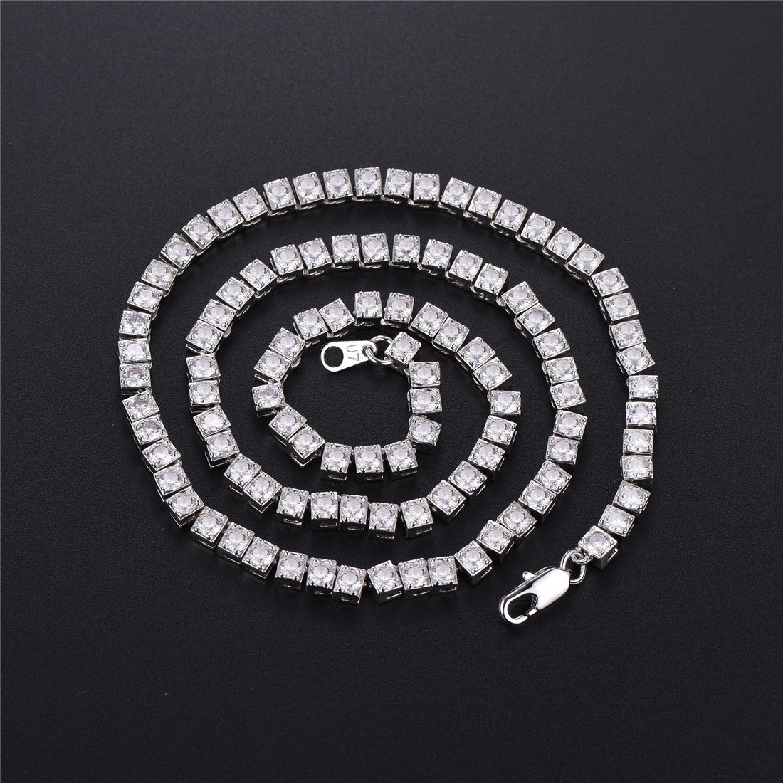 4mm Princess Cut Tennis Chain Necklace Cz Stones for