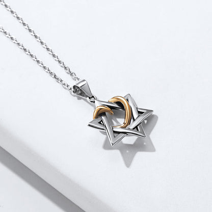 Silver Star of David Pendant With Heart Necklace