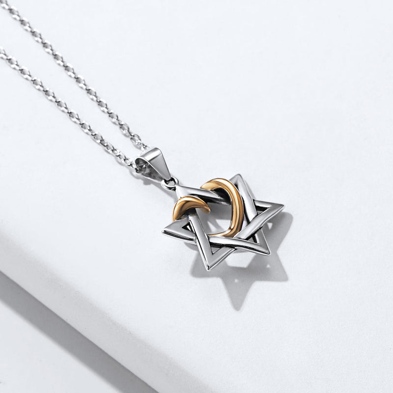 Silver Star of David Pendant With Heart Necklace