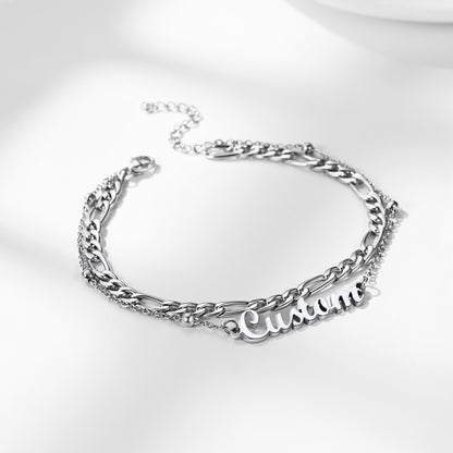 Personalised Name Figaro Chain Layered Anklet for