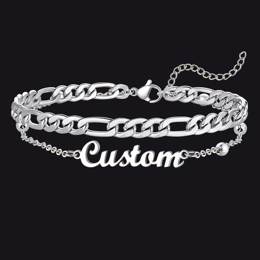 Personalised Name Figaro Chain Layered Anklet for