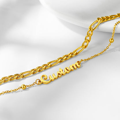 Personalised Name Figaro Chain Layered Anklet for