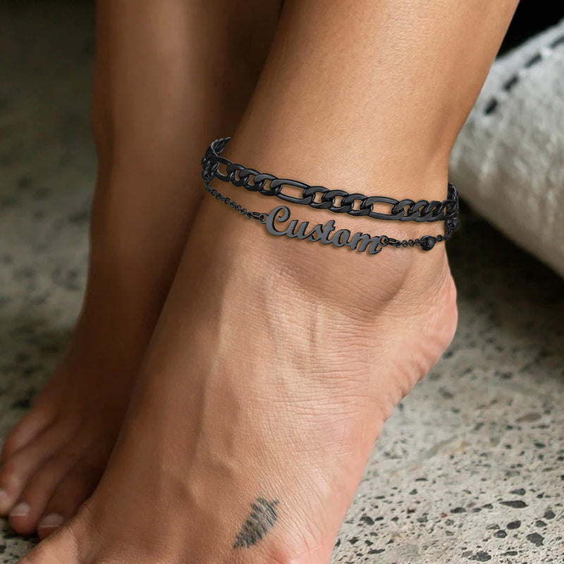 Personalised Name Figaro Chain Layered Anklet for