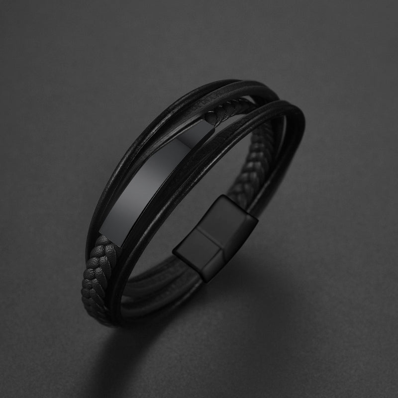 Custom Id Braided Leather Bracelet for