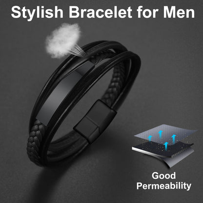 Custom Id Braided Leather Bracelet for