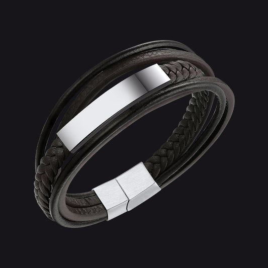 Custom Id Braided Leather Bracelet for