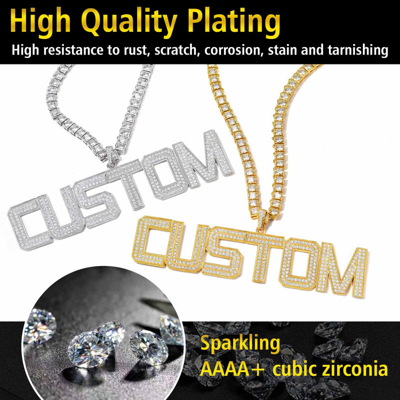 Custom Name Letter Pendant Necklace With Cz Stones for