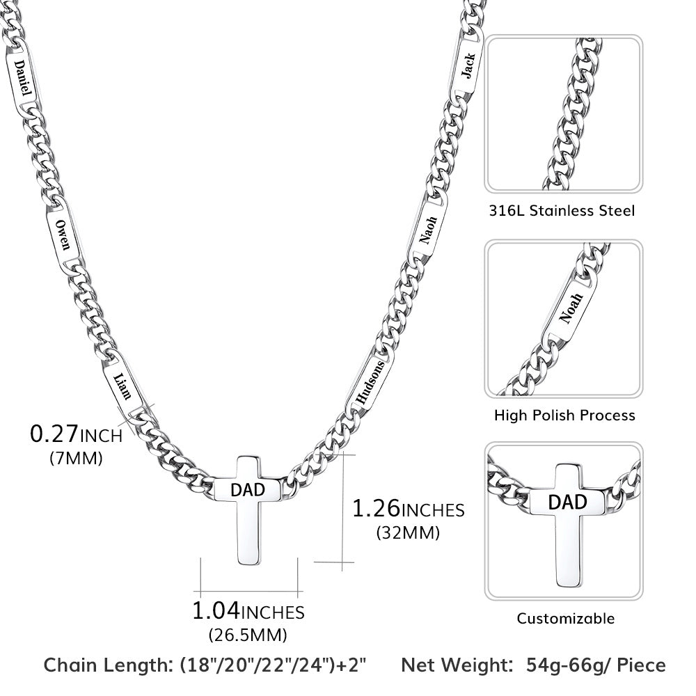 Custom Cross Cuban Link Chain Necklace With Engraved Name for 5/7mm