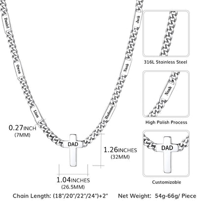 Custom Cross Cuban Link Chain Necklace With Engraved Name for 5/7mm