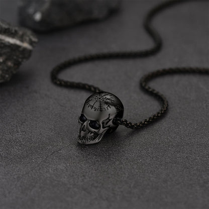 Nordic Viking Compass Skull Pendant Necklace for