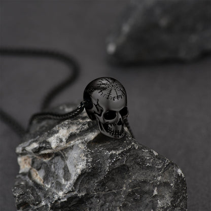 Nordic Viking Compass Skull Pendant Necklace for