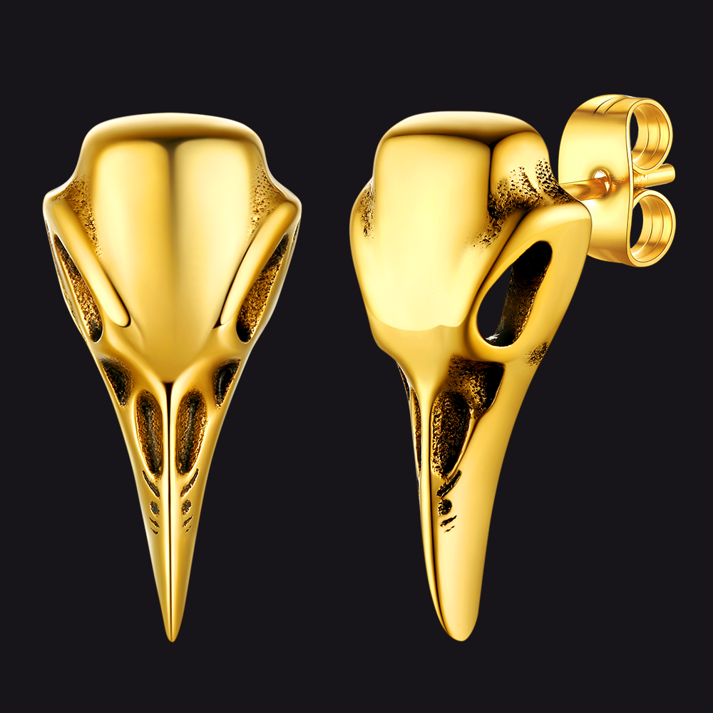 Gothic Raven Skull Stud Earring for