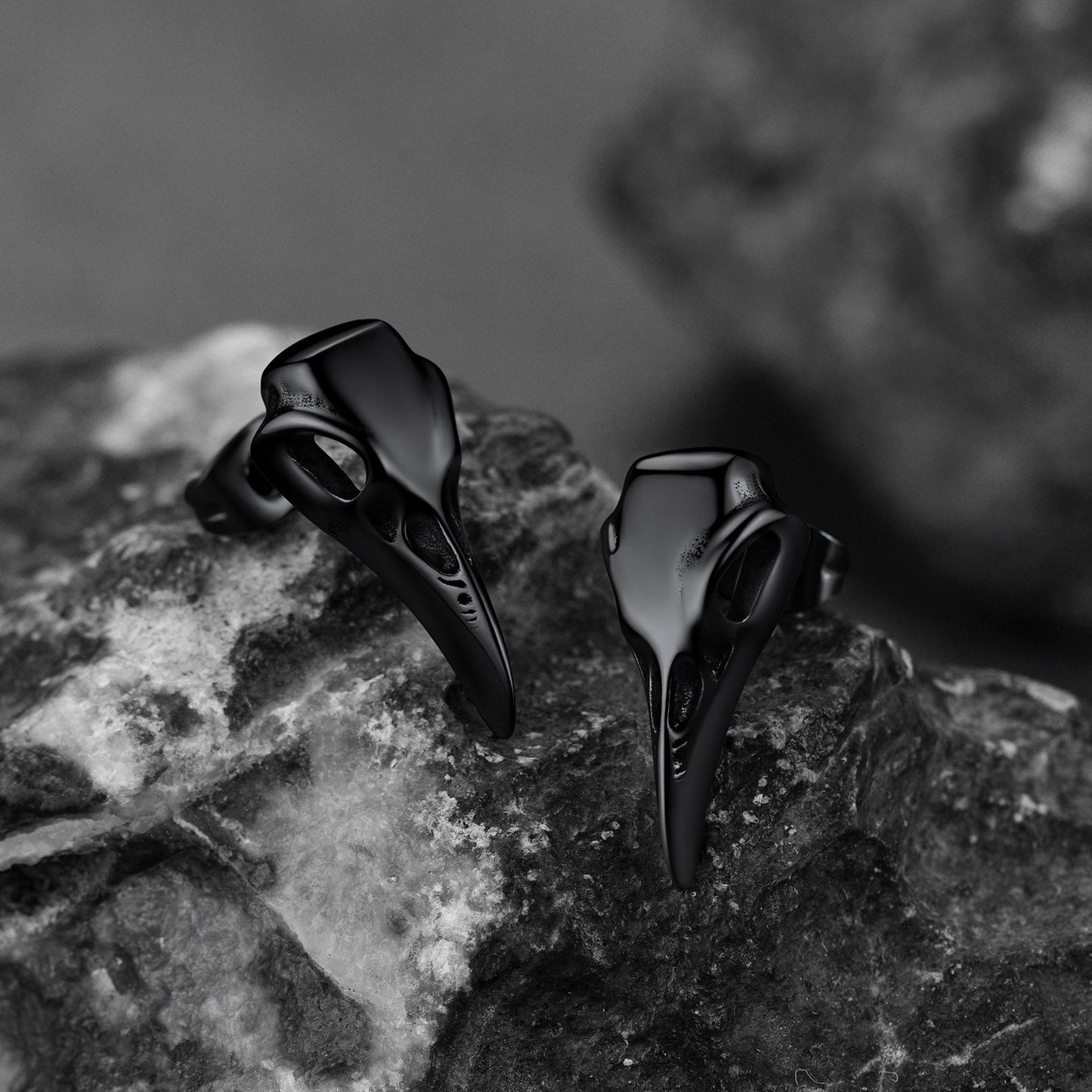 Gothic Raven Skull Stud Earring for