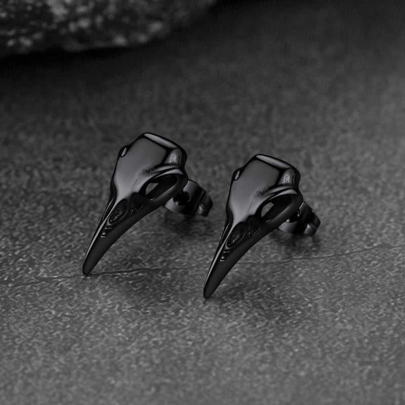 Gothic Raven Skull Stud Earring for