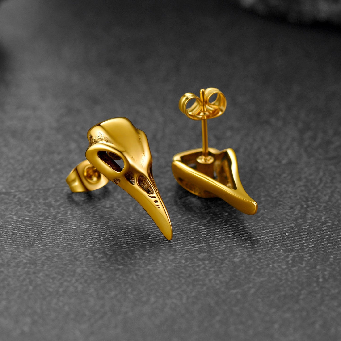 Gothic Raven Skull Stud Earring for