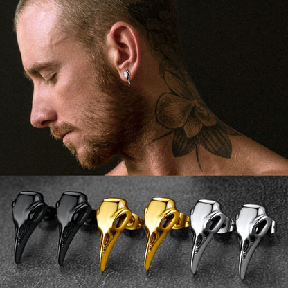 Gothic Raven Skull Stud Earring for