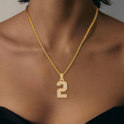 Gold Number Initial Chain Necklace With Cubic Zirconia for