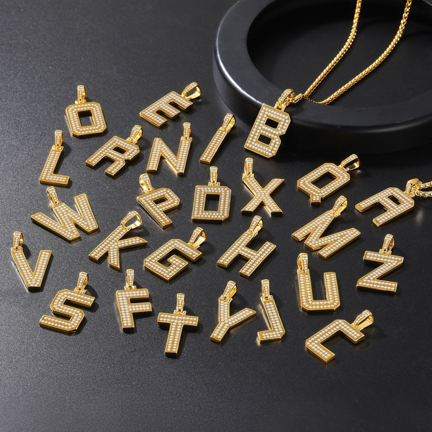 Gold Number Initial Chain Necklace With Cubic Zirconia for