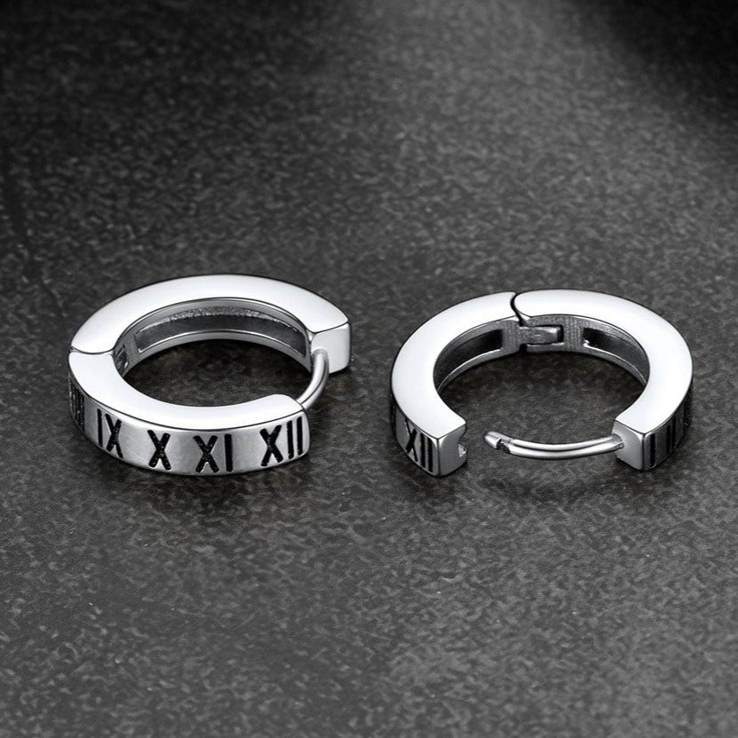 Roman Numerals Hoop Huggie Earrings for