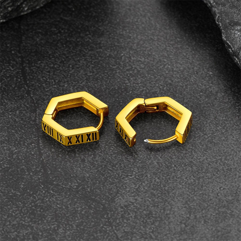 Roman Numerals Hexagon Hoop Earrings for