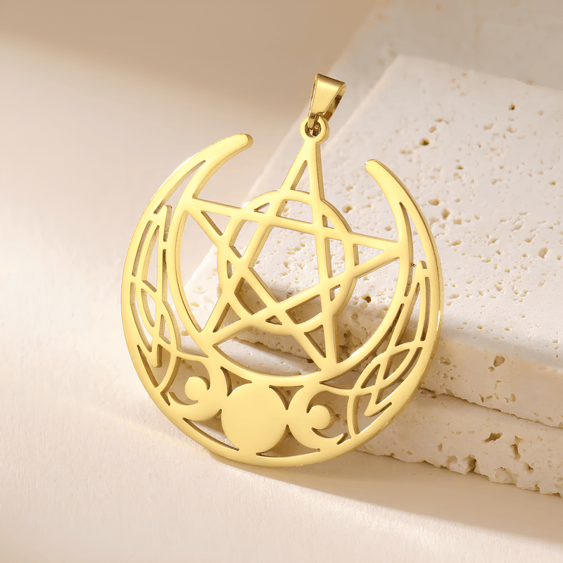 Mystic Moon Triple Goddess Pentagram Necklace