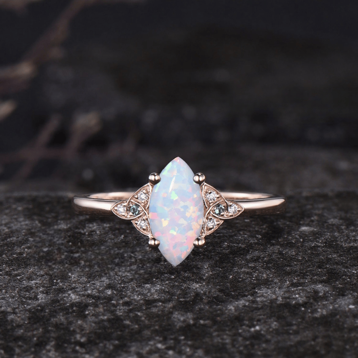 Divine Goddess Opal Triquetra Ring Set