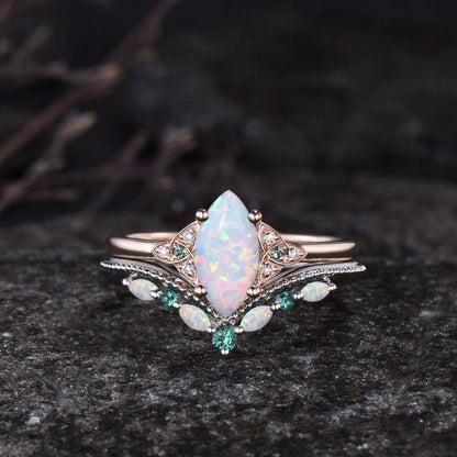 Divine Goddess Opal Triquetra Ring Set
