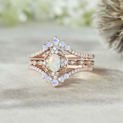 Mystic Harmony Opal Ring Set