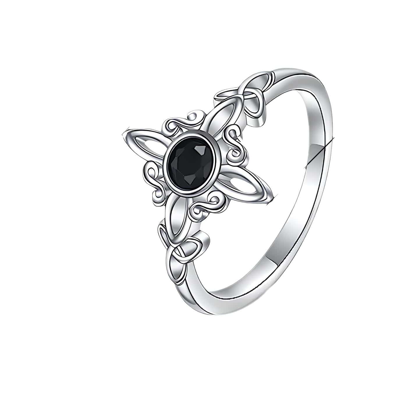 Obsidian Witches Knot Dual Triquetra Ring