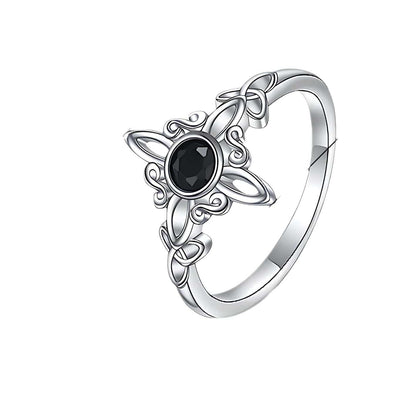 Obsidian Witches Knot Dual Triquetra Ring