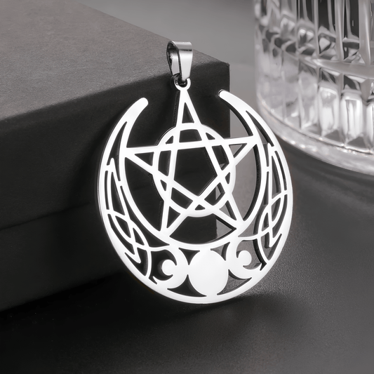 Mystic Moon Triple Goddess Pentagram Necklace