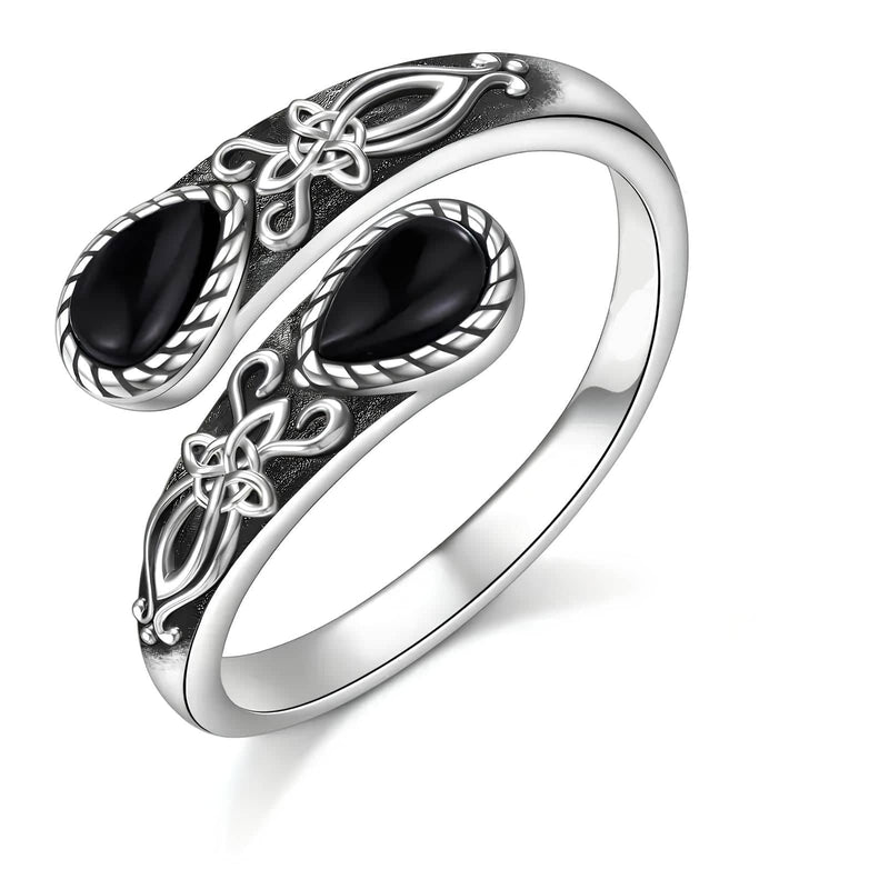 Obsidian Witchs Knot Protection Ring