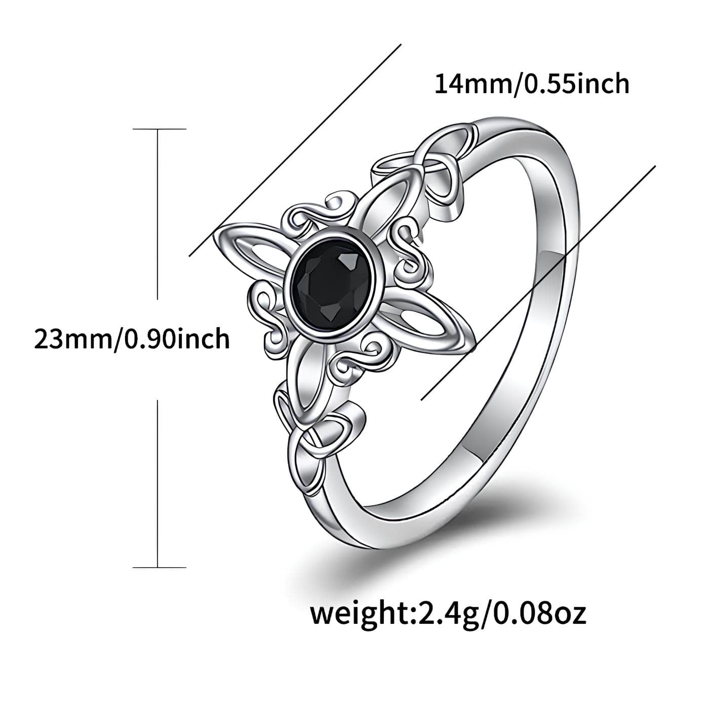 Obsidian Witches Knot Dual Triquetra Ring