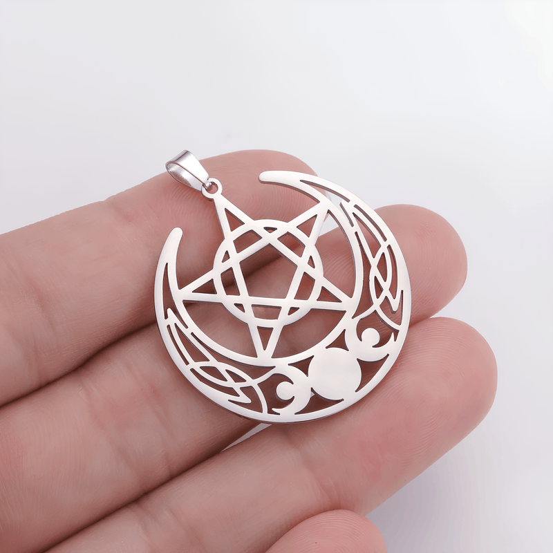 Mystic Moon Triple Goddess Pentagram Necklace
