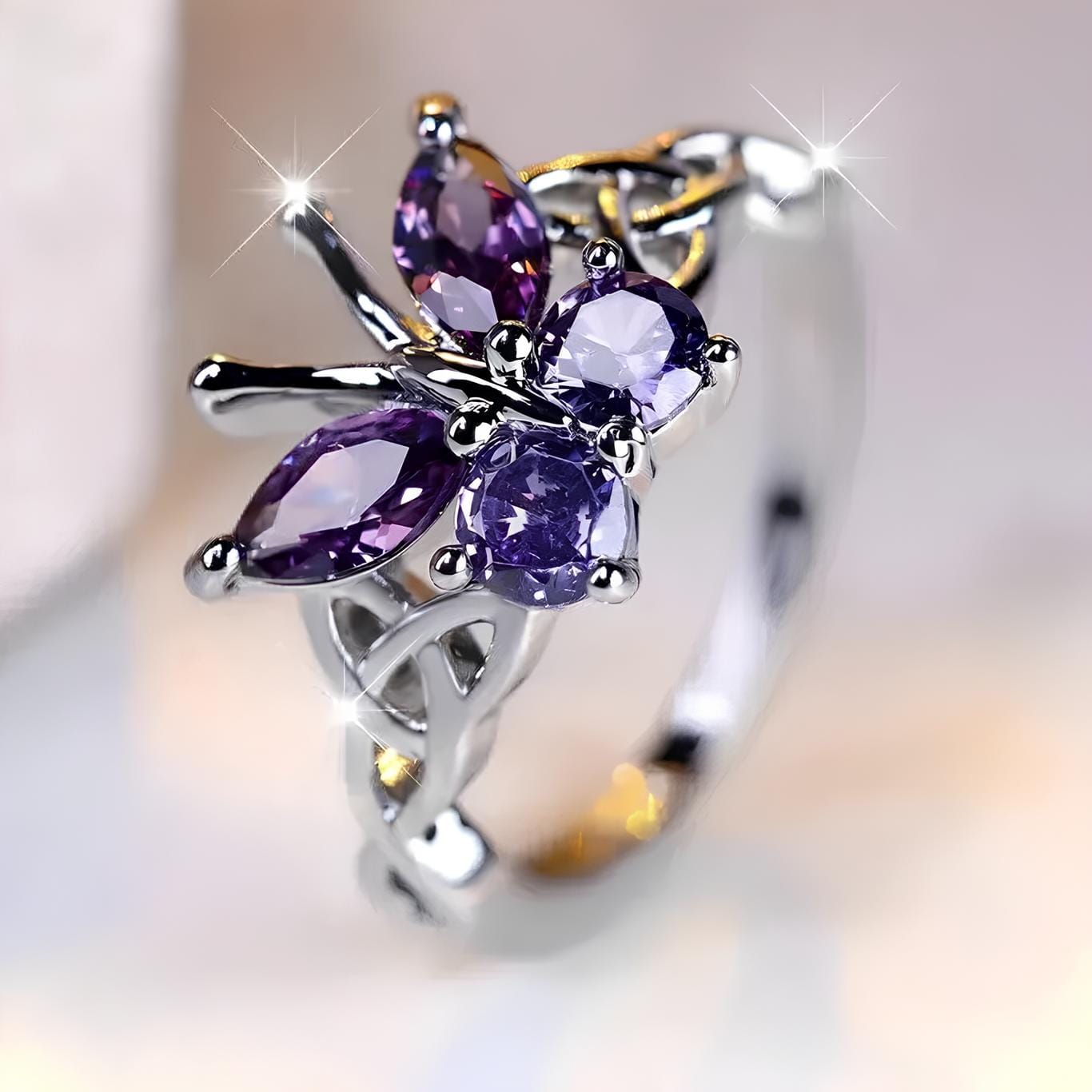 Divine Guidance Trinity Knot Amethyst Ring