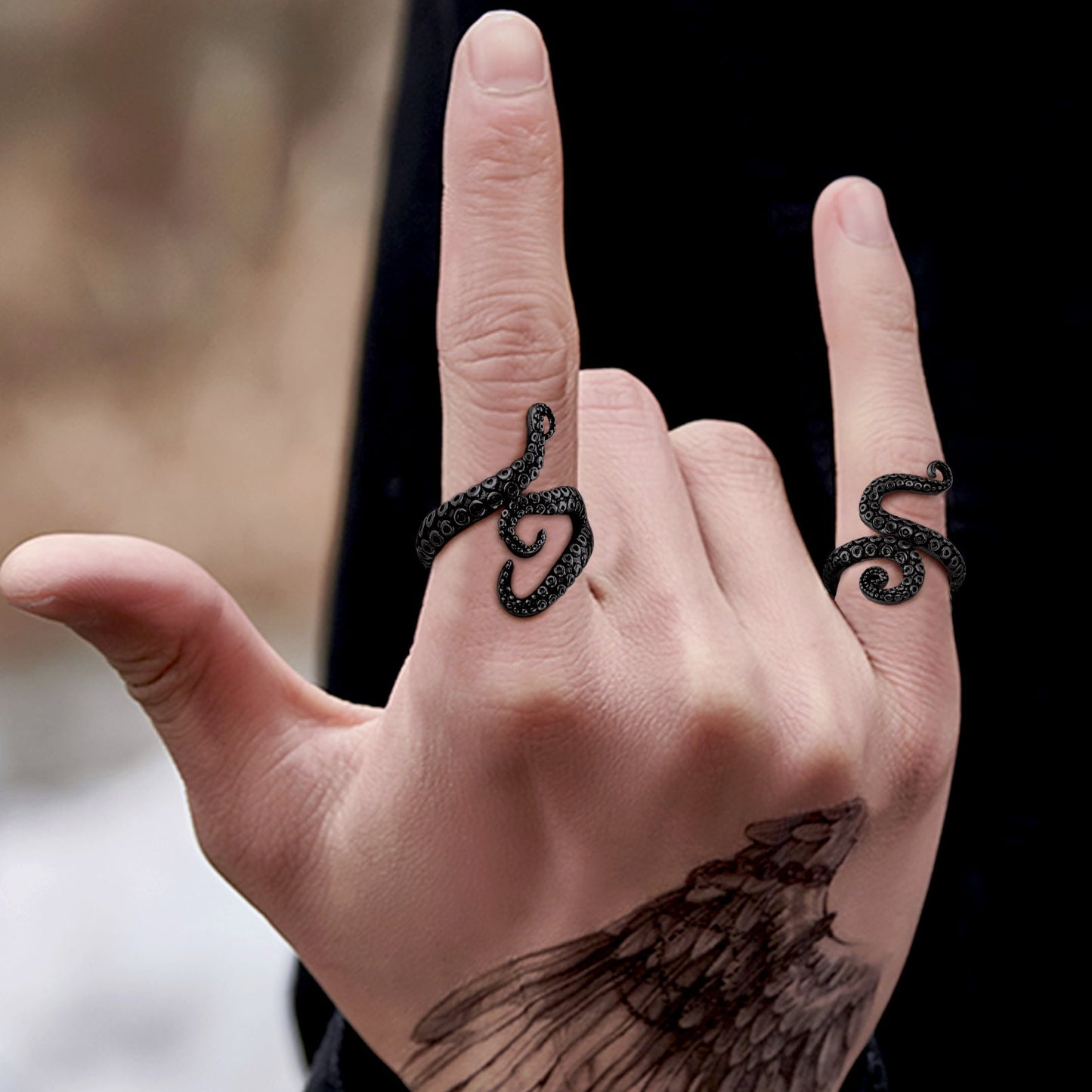 Biker Punk Three Octopus Tentacle Ring for